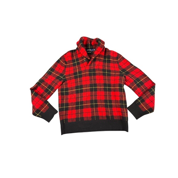 Polo Ralph Lauren Other - Polo Ralph Lauren Sweater Mens Large Red Plaid Shawl Neck Scottish Yarn